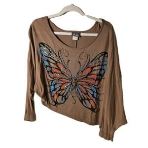 Dots Women's Large Asymmetrical Top Sparkly Butterfly 100% Rayon Made In USA